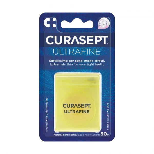 Tarpdančių siūlas juostelė Curasept Ultrafine ypač plonas impregnuotas chlorheksidinu